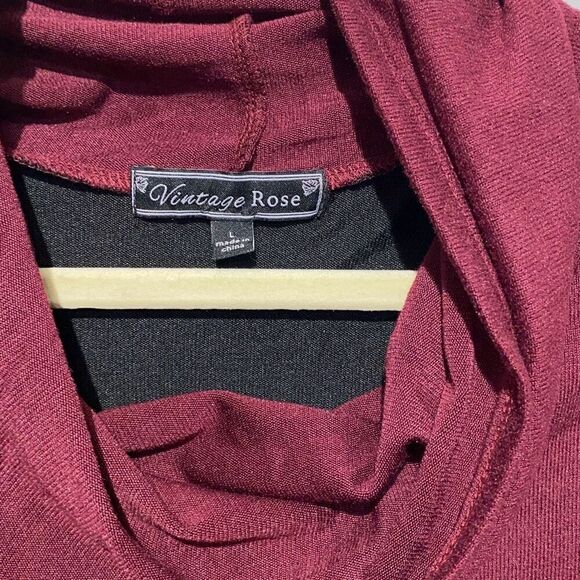 Vintage Rose Women's Maroon and Black Cowl Neck Stretch Knitted Pullover Sweater - Picture 3 of 8